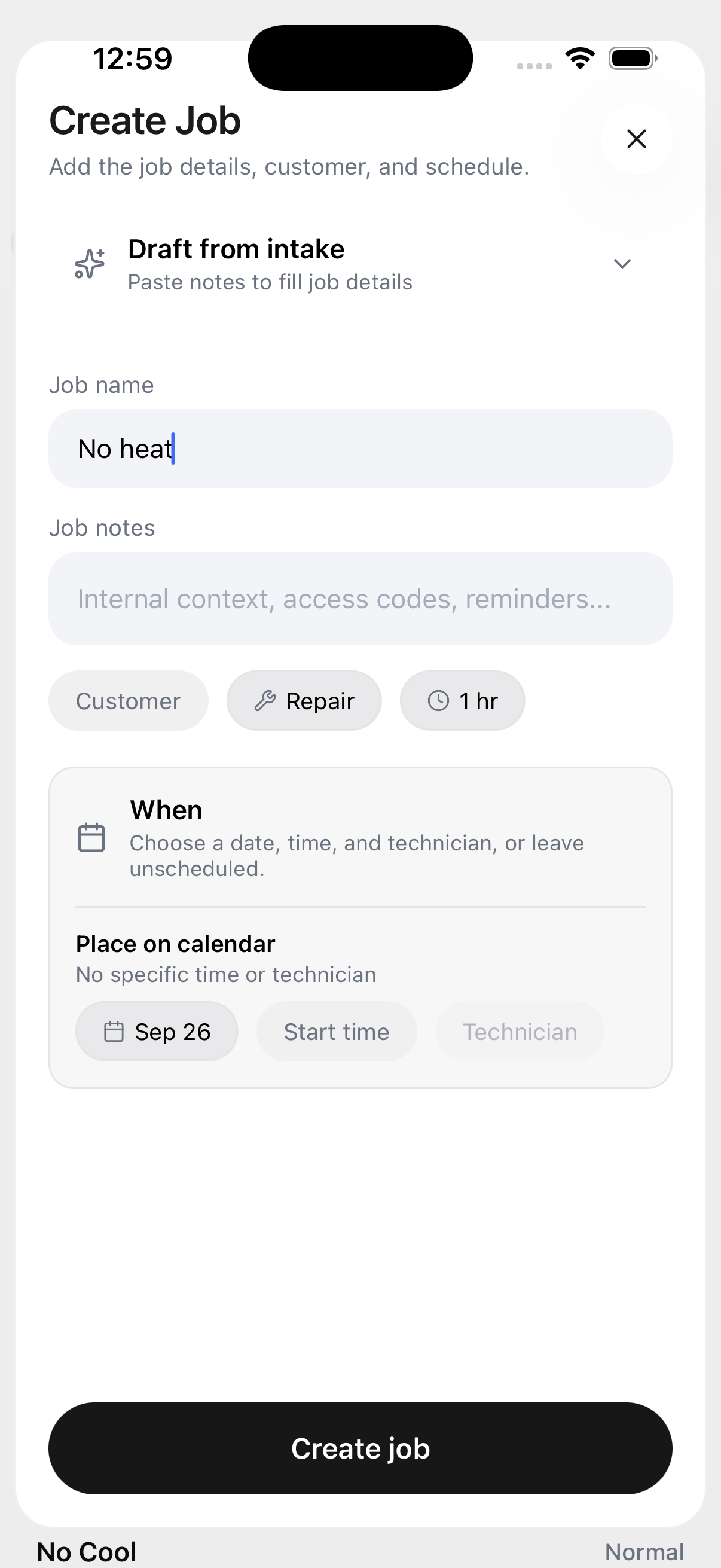 Create job from mobile app