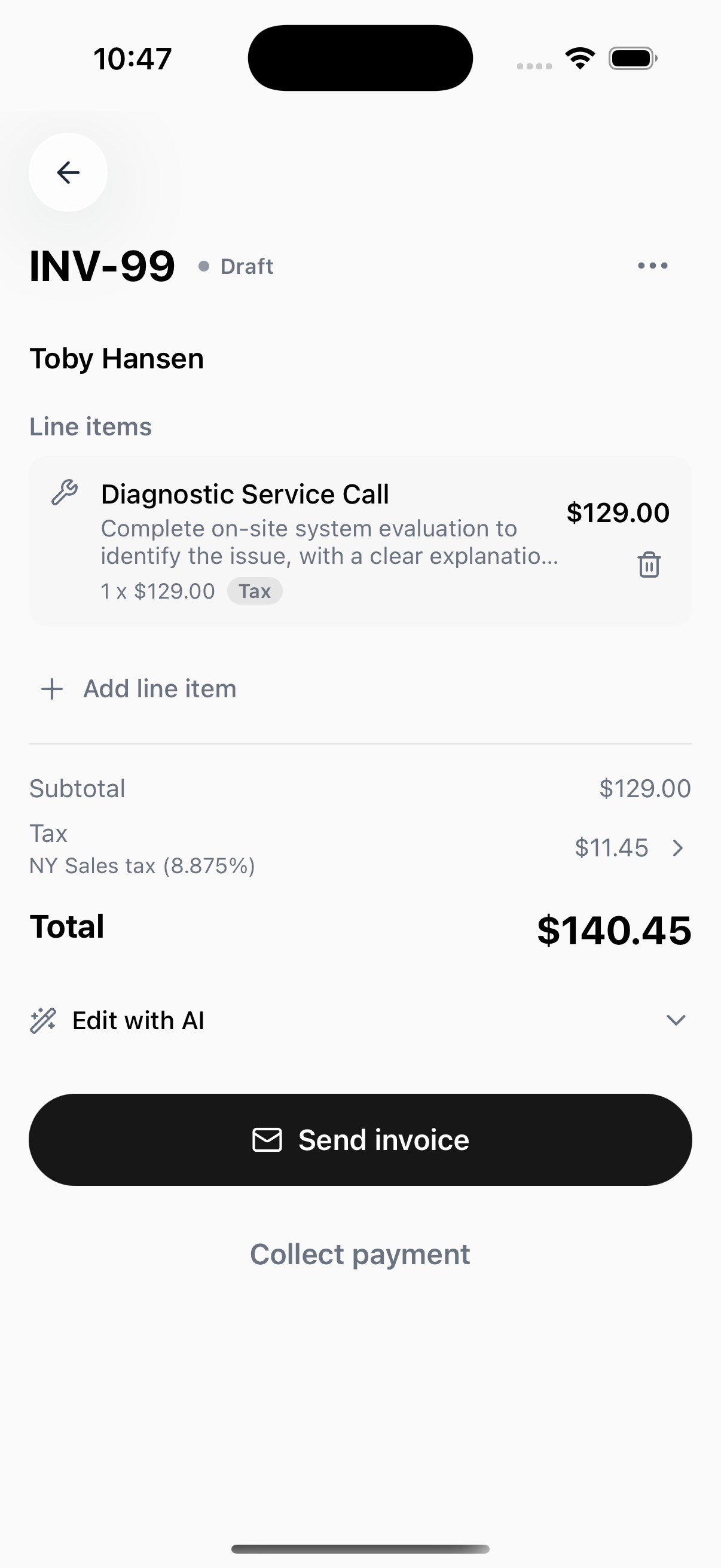 Mobile invoice and payment view
